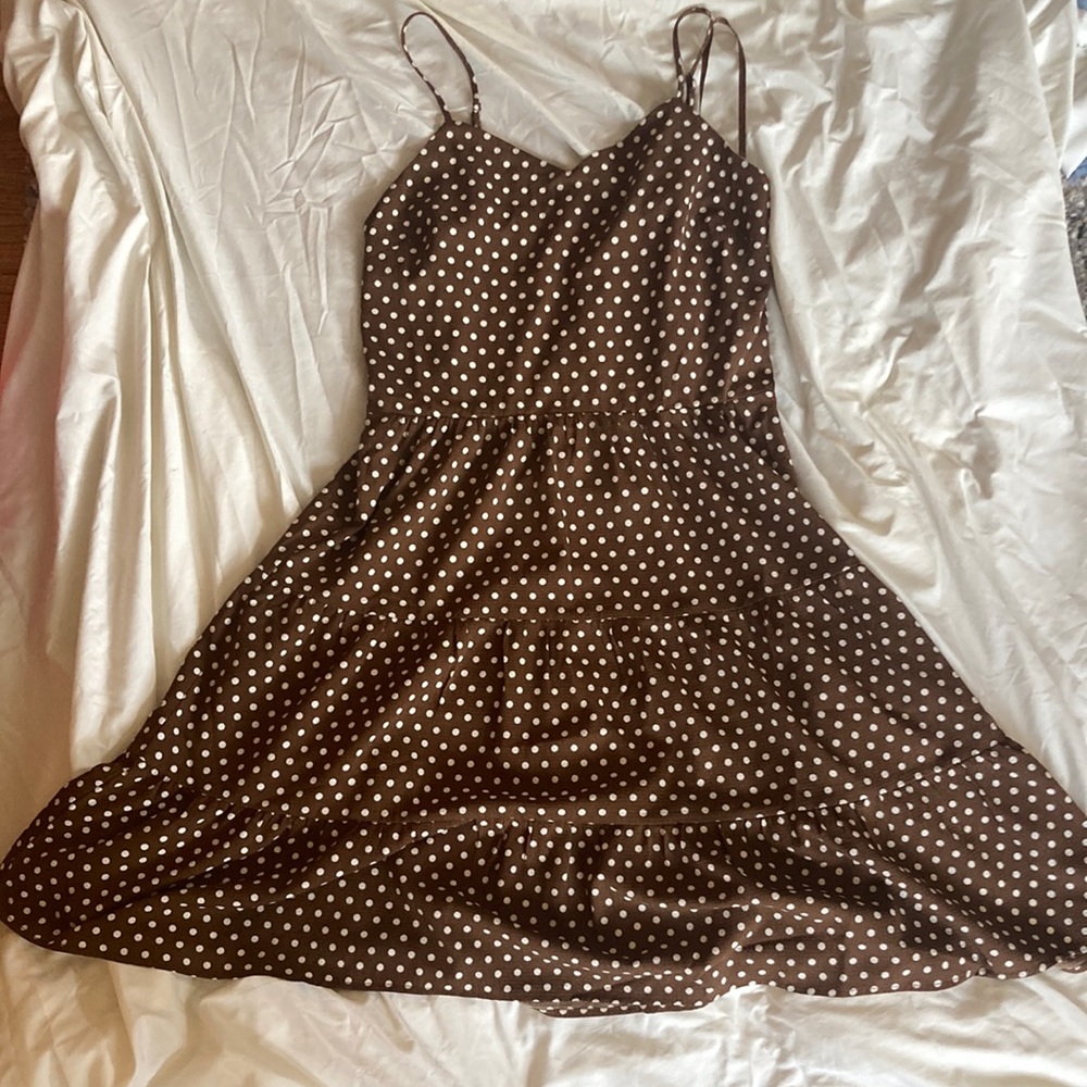Brown dress with white polka dots